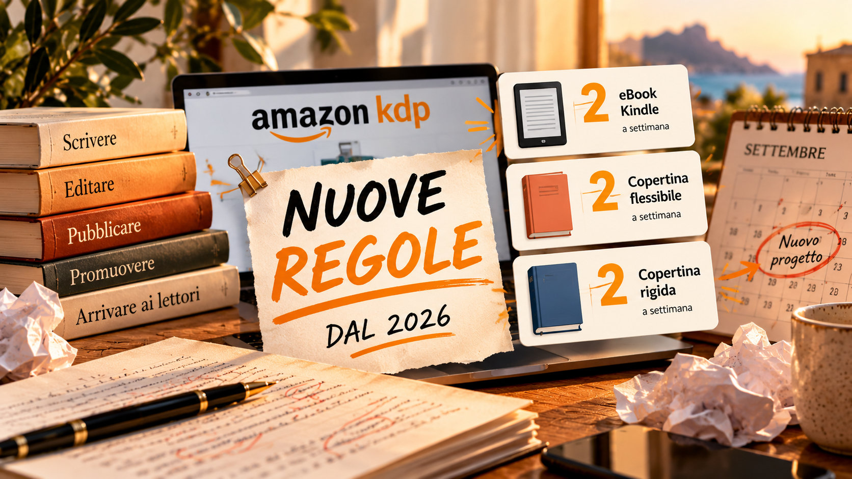 Amazon KDP e nuove regole 2026 per la pubblicazione di eBook Kindle, libri con copertina flessibile e rigida.